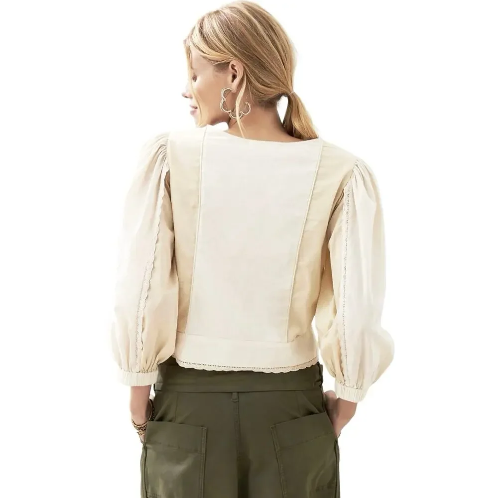 ANTHROPOLOGIE LET ME BE Women’s Boho Puff Sleeve Sweetheart Blouse